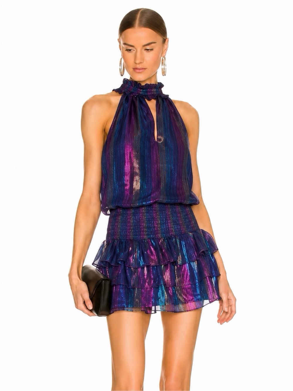 Amanda Uprichard Navy Iridescent Halter Mini Dress